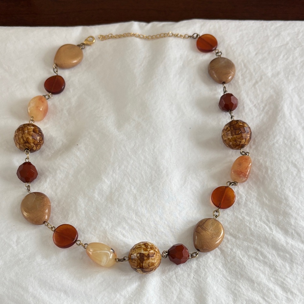 Adjustable Brown and Gold Beaded Necklace